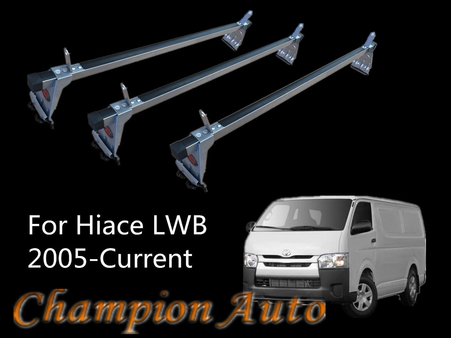 3x Roof Racks Silver&Black (metal bracket) for Toyota Hiace LWB 2005-2019