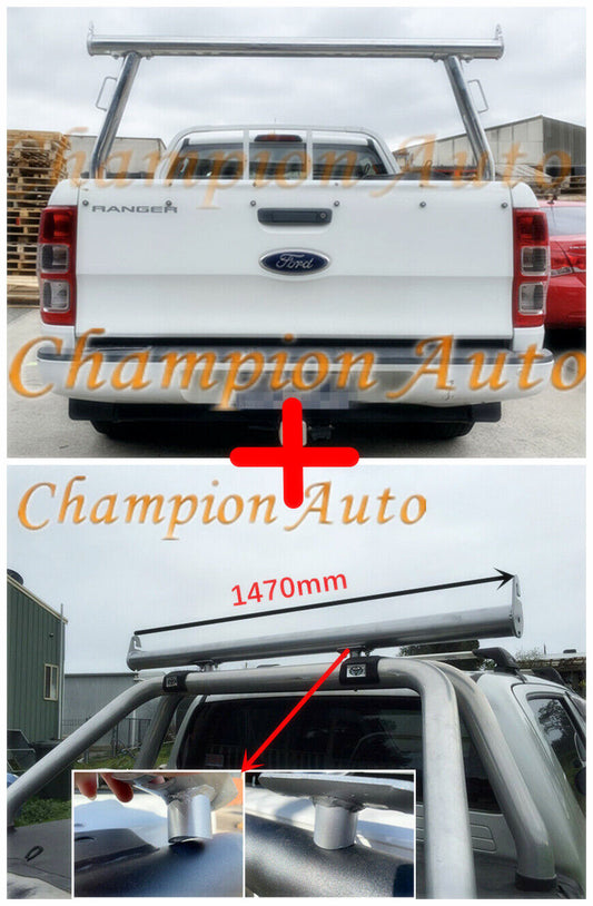 Polished Silver Alloy Ladder Rack + Extension Bar for Ford Ranger 2012-2021